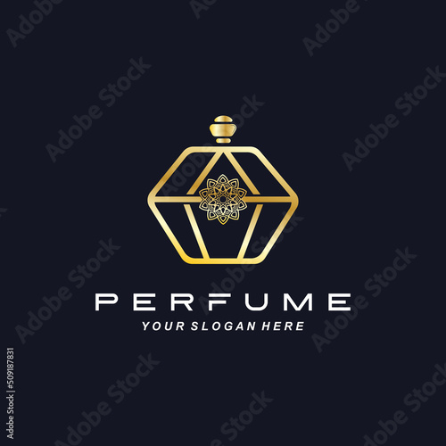 Luxury perfume bottle logo design, illustration for cosmetics, beauty, salon, company products,