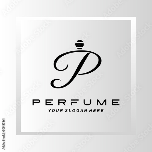 Luxury perfume bottle logo design, illustration for cosmetics, beauty, salon, company products,