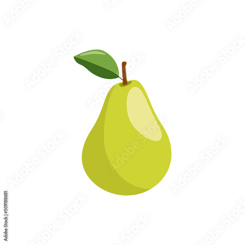 one isolated simple flat green pear on the white background. vector art with one isolated simple flat green pear with leaf for cards, prints, posters, patterns