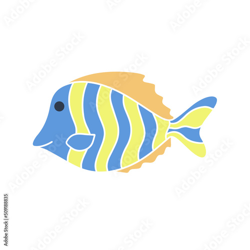 Cute striped fish baby character isolated vector illustration. Underwater marine or ocean dweller drawn icon. Decoration for kids things and design