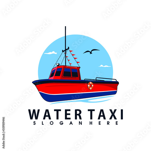 boat on the sea taxi bot illustration for logo