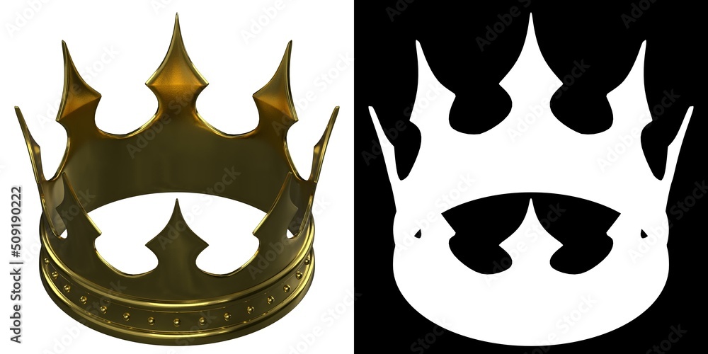 3D rendering illustration of a gold crown 3D rendering illustration of a gold crown