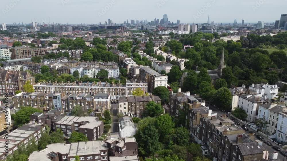 Primrose hill London , panning drone aerial view Primrose hill London , panning drone aerial view