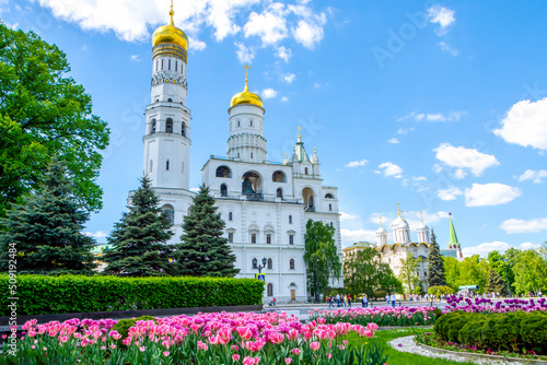 View of the Archangel and Ascension Cathedrals of the Moscow Kremlin, Moscow, Russia