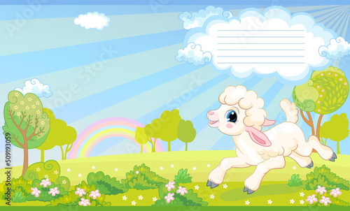 Cover for notebook with cute lamb vector