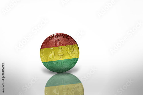 bitcoin with the national flag of bolivia on the white background. bitcoin mining concept.