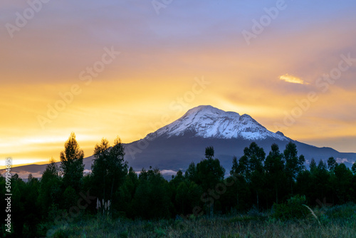 magical sunset next to the snowy chimborazo