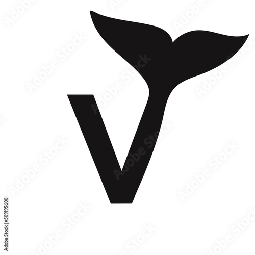 Letter V Whale Logo Design Template Vector Sign
