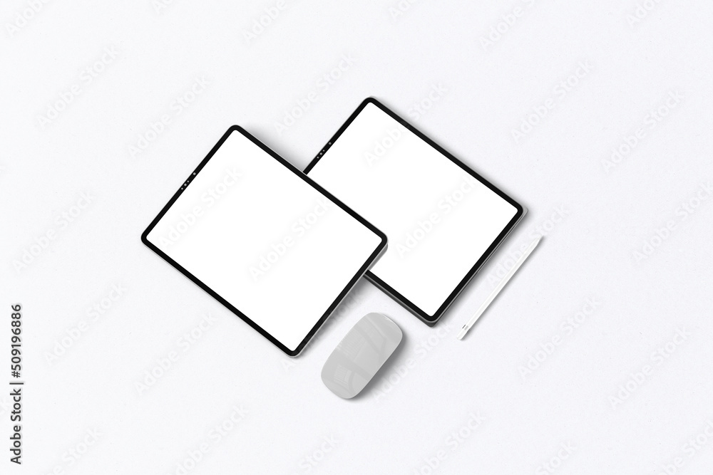 Tablet with empty screen isolated on white background, for present advertising product on tablet screen