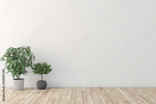 Fototapeta White empty room. Scandinavian interior design. 3D illustration