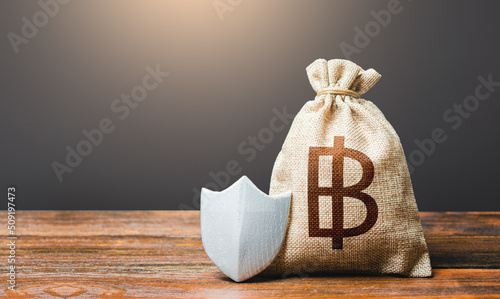 Fotografía Bag with thai baht symbol and protection shield