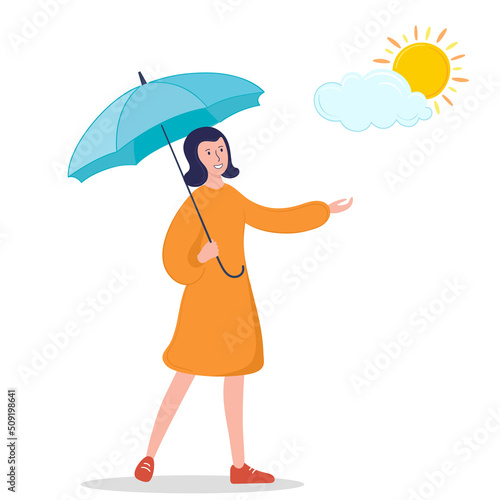 Vector illustration girl with umbrella and sneakers like sun. © Марина Миколута