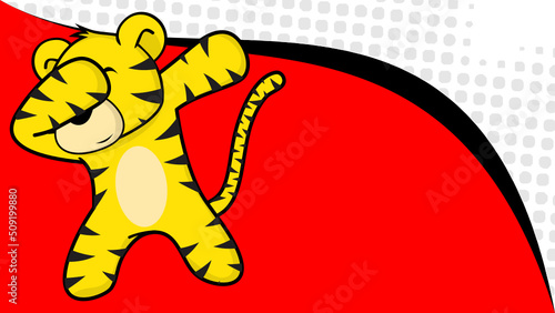 dab pose tiger cartoon background poster in vector format