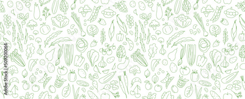 Seamless background pattern of organic farm fresh fruits and vegetables