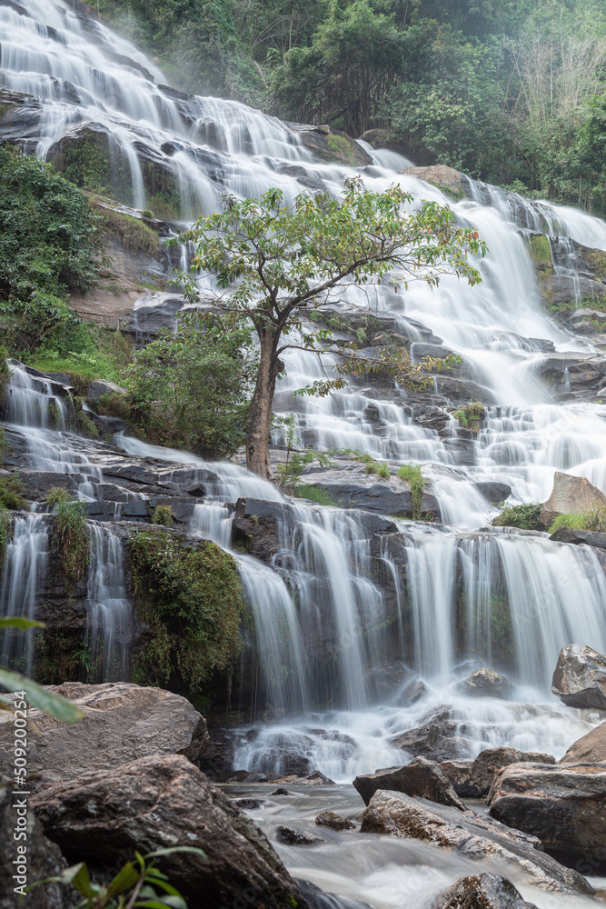 Fototapeta premium Mae Ya Waterfall is beautiful natural of Doi-Inthanon at Chiang Mai province in Thailand. Traveling and recreation nature outdoor.