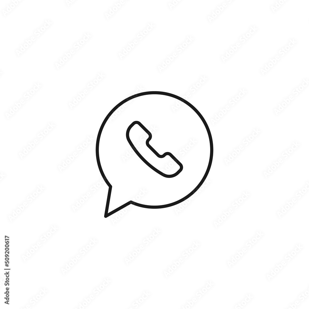 Contact us concept. Signs and symbols of interface. Editable strokes. Suitable for apps, web sites, stores, shops. Vector line icon of phone inside of round speech bubble Contact us concept. Signs and symbols of interface. Editable strokes. Suitable for apps, web sites, stores, shops. Vector line icon of phone inside of round speech bubble
