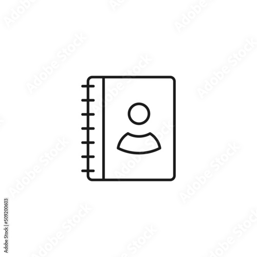 Contact us concept. Signs and symbols of interface. Editable strokes. Suitable for apps, web sites, stores, shops. Vector line icon of user on cover of notebook