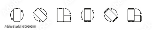 Rotate phone sign. Turn mobile device icon. Isolated vector ratation sign. Horisontal turn of mobile phone vector sign.