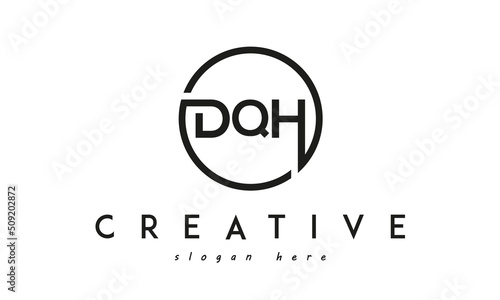 initial DQH three letter logo circle black design