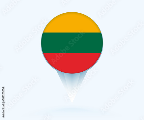 Map pointer with flag of Lithuania.