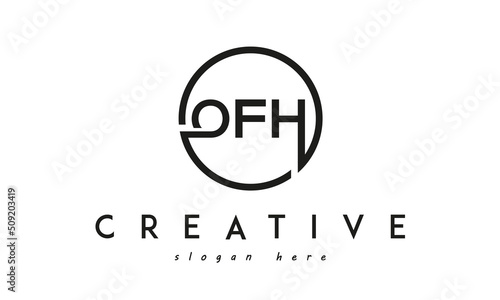 initial OFH three letter logo circle black design