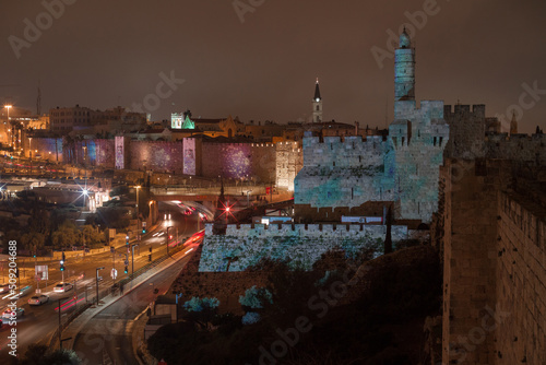 Jerusalem Light Festival on the Tower of David and Old City Wall photo