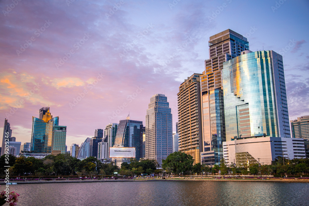 Benjakitti Park or Benchakitti forest park new design walkway in central Bangkok, Thailand