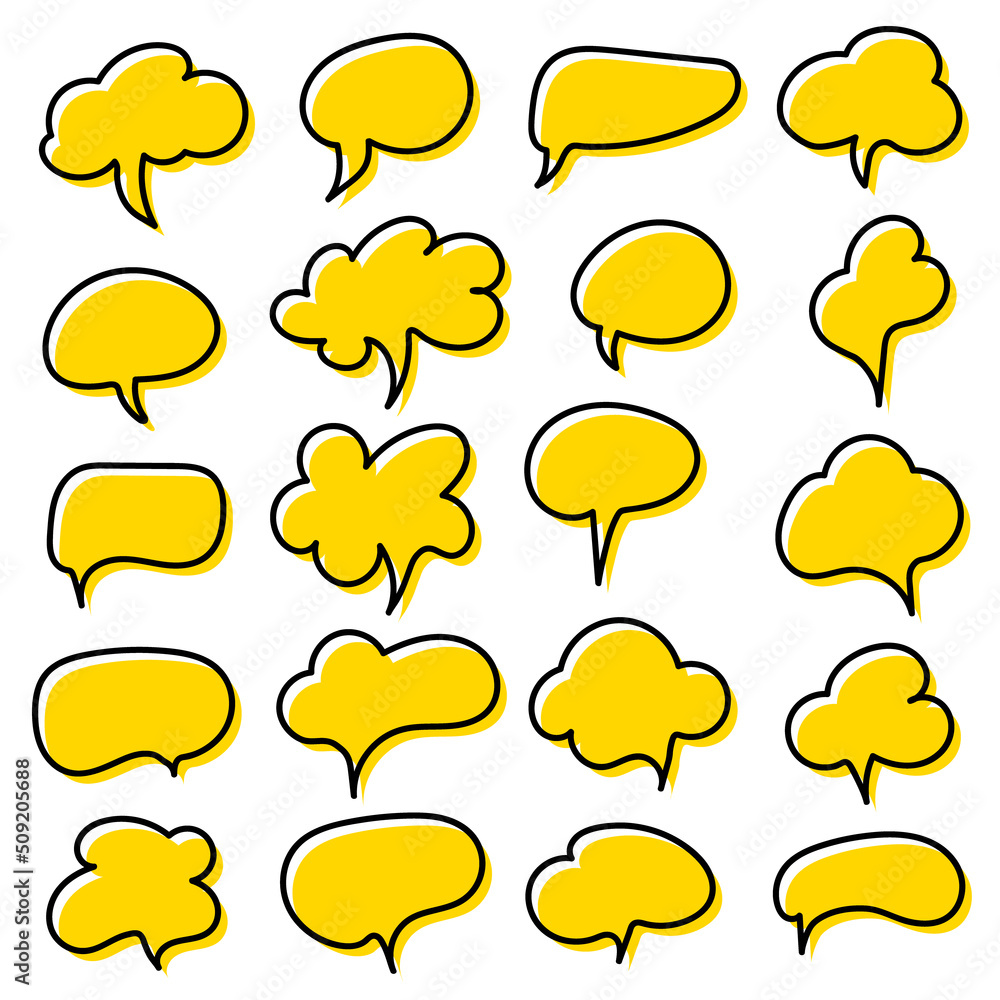 Set of comic black and yellow speech bubbles on white background. Vector illustration. Set of comic black and yellow speech bubbles on white background. Vector illustration.
