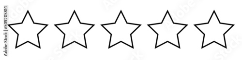 Star black outline icon on white background. Customer feedback concept. Vector 5 stars rating review. Quality shape design. Vector yellow isolated five stars.