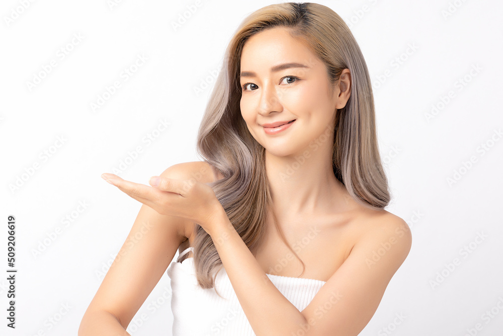 Happy beautiful young asian woman clean fresh bare skin concept. Asian girl beauty face skincare and health wellness, Facial treatment, Perfect skin, Natural make up. Isolated on white background. Happy beautiful young asian woman clean fresh bare skin concept. Asian girl beauty face skincare and health wellness, Facial treatment, Perfect skin, Natural make up. Isolated on white background.