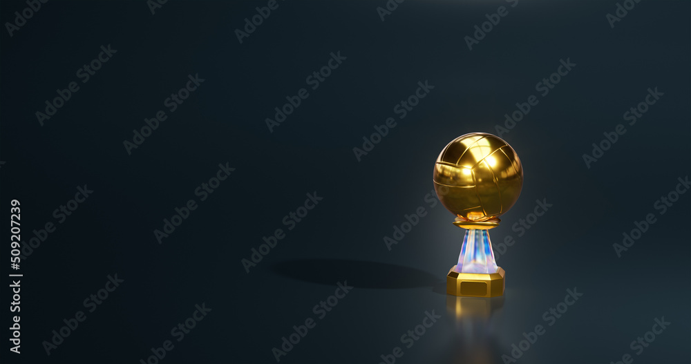 Shiny Volleyball Gold Trophy with a Dark blue background
