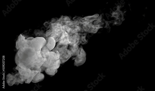 Obraz na plátně Bottom View of Wispy and very Swirly White Medium Smoke cloud on black