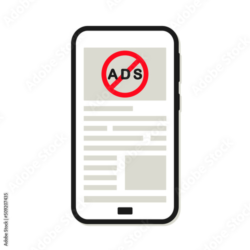 No ads on mobile phone. Ad blocker symbol. Vector illustration