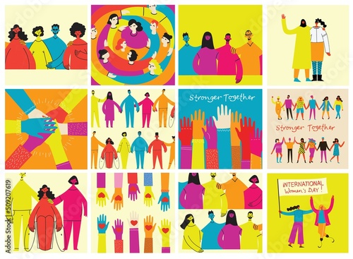 Flat illustration of a group containing inclusive and diversified people all together without any difference.