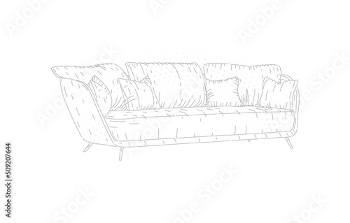 vector sketch sofa with pillow illustration