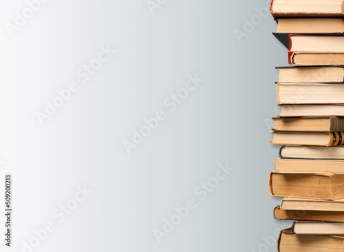 Set of hardcover books row on background. Education concept. Books border.