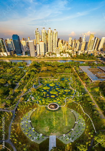 Photography Benjakitti Park or Benchakitti forest park new design walkway in central Bangkok