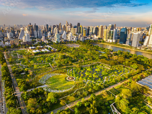 Benjakitti Park or Benchakitti forest park new design walkway in central Bangkok, Thailand photo