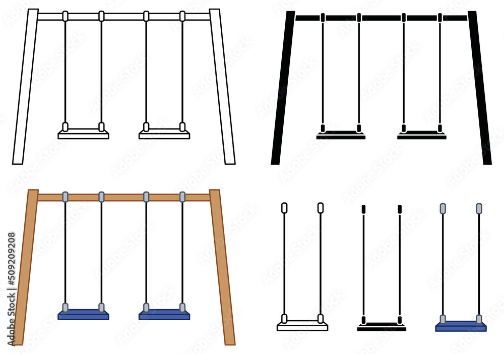 Swing Set Clipart Set - Outline, Silhouette and Color - obrazy, fototapety, plakaty 