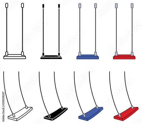 Swing Clipart Set - Outline, Silhouette and Color