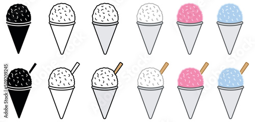 Shaved Ice Snow Cone Clipart Set - Outline, Silhouette and Color