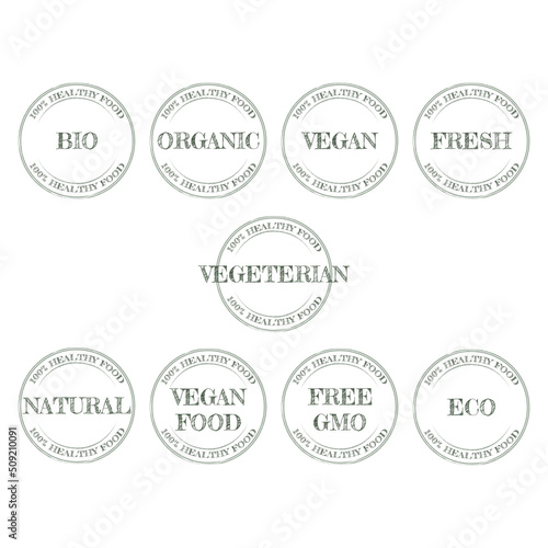 Eco bio organic and natural product sticker label badge and logo ecology icon