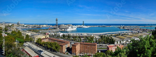 Barcelona, Spain - October 3 2019: Aerial view of port of Barcelona, Spain