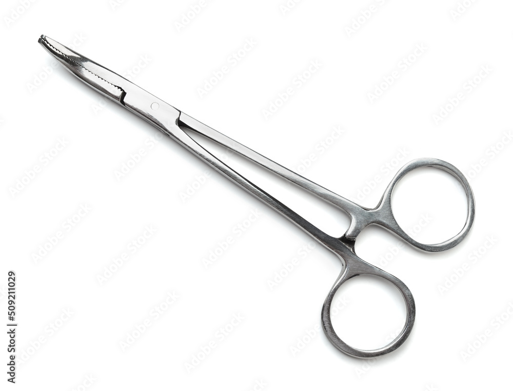 Top view of steel surgical curved forceps Top view of steel surgical curved forceps