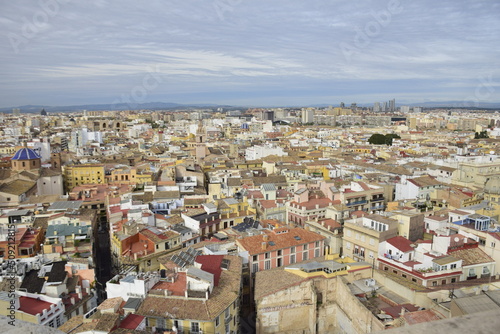 Valencia, Spain - 11 november 2019: Valencia aerial skyline with Santa Catalina belfry tower photomount at Spain.