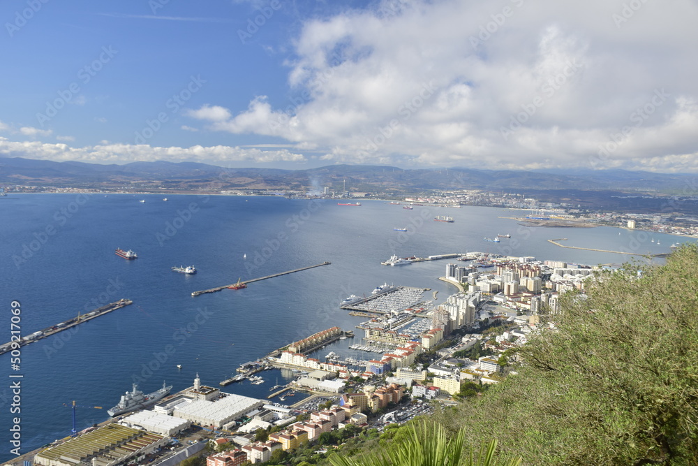 Gibraltar, United Kingdom - 07 november 2019: Rock of Gibraltar view over port and straight from the peak