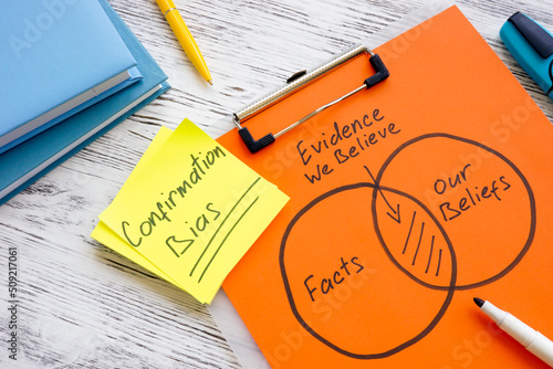 Canvas Print Papers with how confirmation bias works and pen.