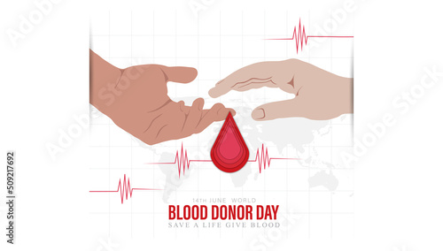 World Blood Donor Day vector background. Awareness poster with red paper cut blood drop.