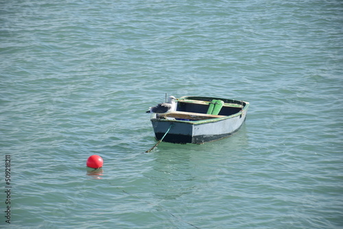 Cadiz, Spain - 06 november 2019: Seagull on a fishing boat in the ocean. photo