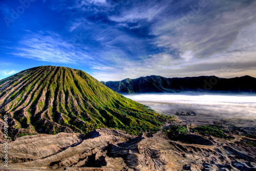 Sunrise on top of Mt Bromo Volcano in Java, Indonesia photo